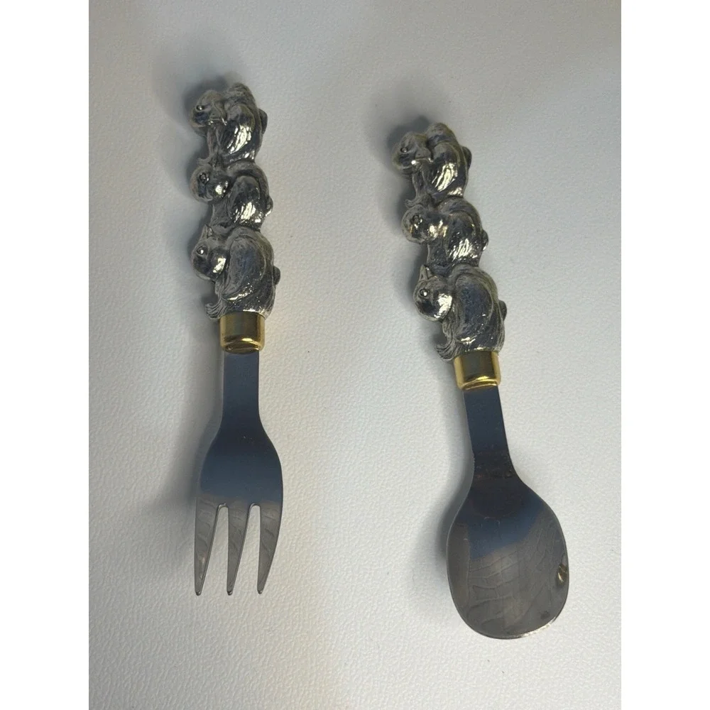 Vintage Duck Handle‎ Cocktail Fork Spoon Set Rustic Woodland Barware